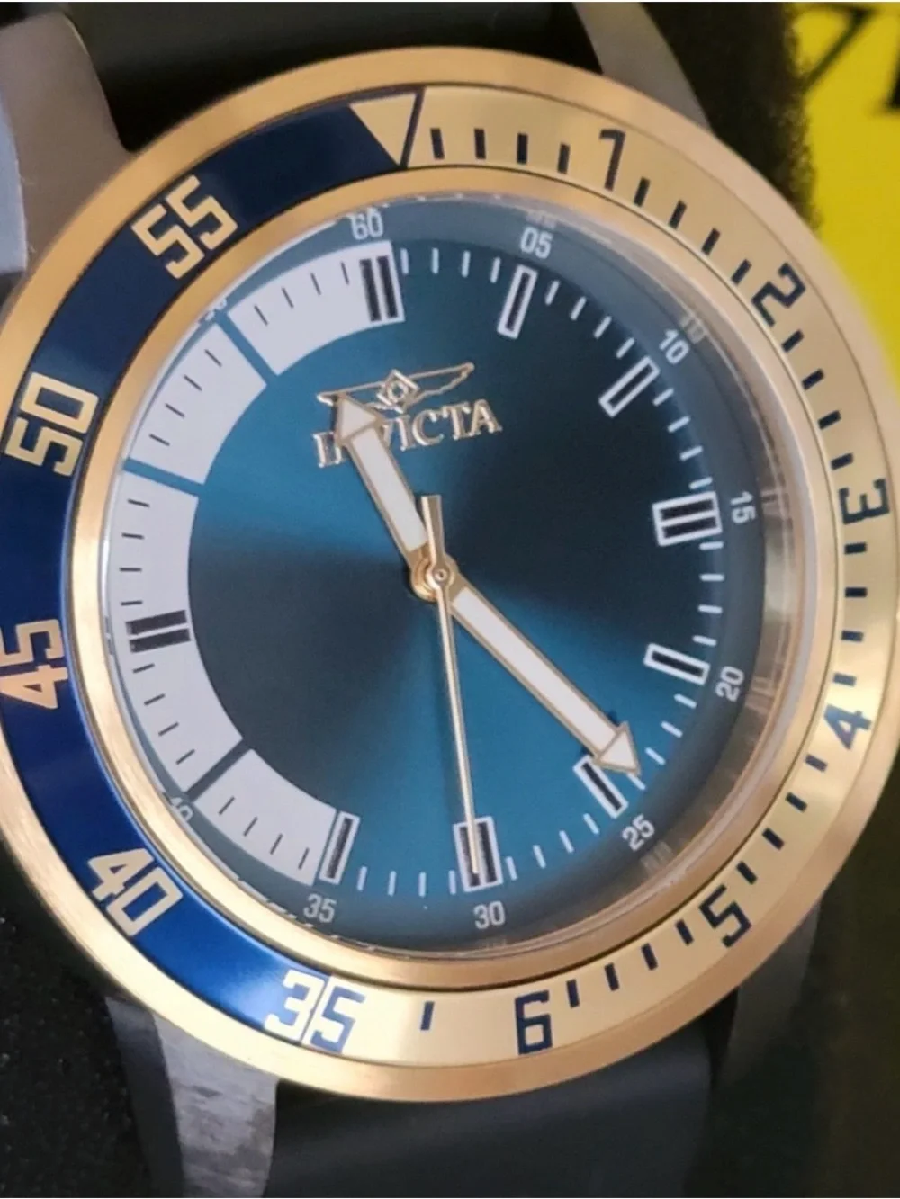NIB Invicta Men’s Specialty Watch 35779 Blue Dial Gold-Tone Bezel Black Strap